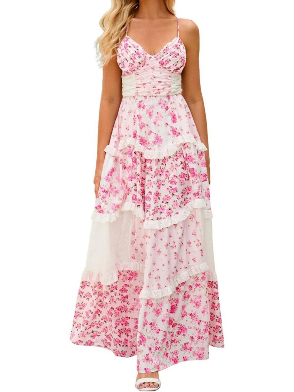 Floral Maxi Dress for Women | Spaghetti Straps, V-Neck, Boho Tiered Sundress